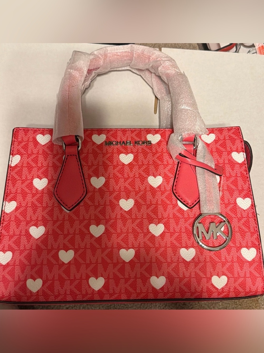 Michael Kors Pink Heart-Print Sheila Satchel